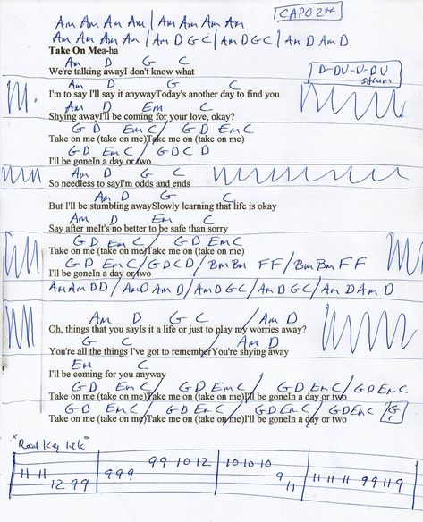 Take On Me (A-ha) Guitar Chord Chart - Capo 2nd Fret Dadgad Guitar Chords, F#m Chord Guitar, B7 Chord Guitar, Guitar Tabs And Chords, Cadd9 Chord Guitar, Fmaj7 Chord Guitar, Baby Dress Diy, Piano Notes Songs, Irish Crochet Flowers