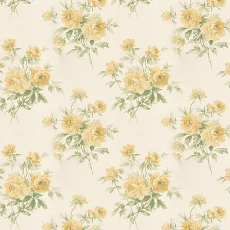 A graceful and delicate floral design featuring classically beautiful bouquets of peonies in primrose yellow on a traditional ivory background. Vintage Yellow Floral Wallpaper, Flower Yellow Wallpaper, Yellow Floral Wallpaper Bedroom, Yellow Wallpaper Pattern, Yellow Floral Wallpaper Iphone, Yellow Victorian Wallpaper, Flower Background Yellow, Floral Wallpaper Yellow, Yellow Bedroom Wallpaper