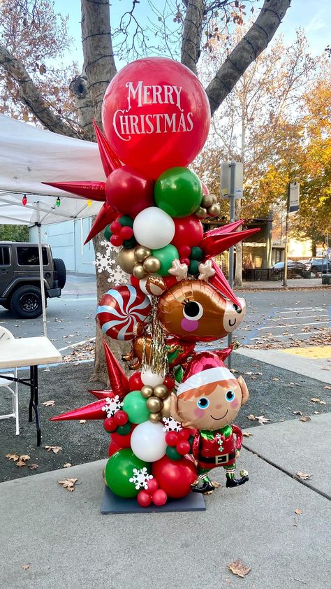 Loom Balloons | 🎄9ft Crazy Christmas Tower🎄 What a fun way to display balloons! 🎈 I’m a little OBSESSED! • • ✨Thank you @balloonsboutiquesa for the… | Instagram Elf In Balloon How To, Crazy Tower Balloon, Balloons Christmas Tree, Christmas Decor Balloons, Christmas Balloon Decor Ideas, Christmas Balloon Arch Ideas, Christmas Party Balloon Decorations, Christmas Balloon Columns, Grinch Balloon Arch