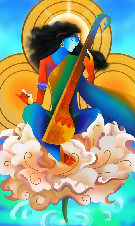 Saraswati Painting, Magic Painting, Saraswati Puja, Indian Art Gallery, Board Art, Buddha Image, Indian Paintings, Wallpapers Backgrounds, Hindu Art