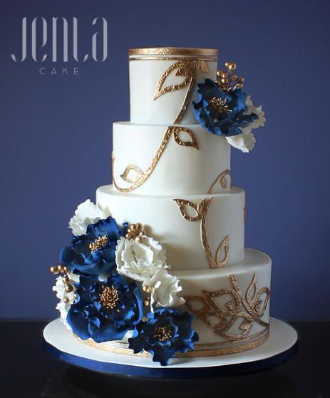 Winter Blues by Jen La - JENLA Cake - http://cakesdecor.com/cakes/230684-winter-blues Wedding Cakes Gold, Royal Blue Wedding Cakes, Royal Blue Cake, Cake Fashion, Navy Blue Wedding Cakes, Classic Blue Wedding, White And Gold Wedding Cake, Quince Cakes, Wedding Cake Navy