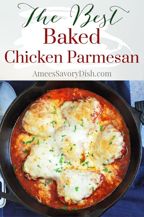 Easy Baked Chicken Parmesan Chicken Thigh Parmesan, Easy Baked Chicken Parmesan, Chicken Parmesan Recipe Easy, Chicken Parmesan Recipe Baked, Healthy Baked Chicken, Amazing Chicken, Chicken Ideas, Yummy Chicken, Low Carb Chicken Recipes