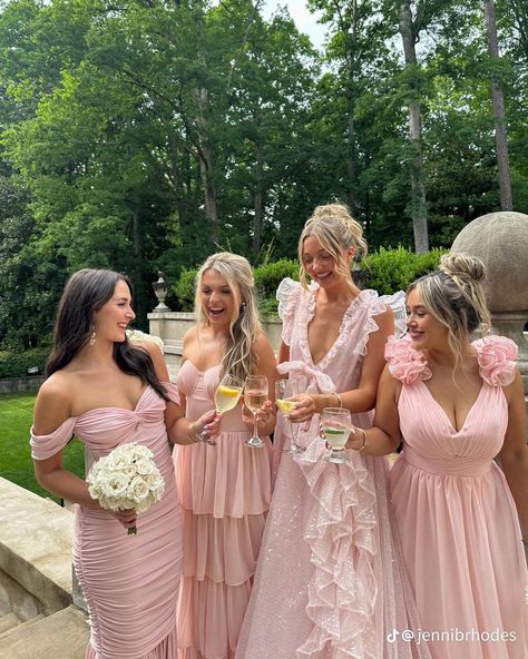 French Country Bridesmaid Dresses, Dusty Rose Bridesmaid Dress Mismatched, Light Pink Bridesmaid Dresses Mismatched, Different Shades Of Pink Wedding, Pink Brides Maid Dresses, Pink Bridesmaid Dresses Mismatched, Pastel Pink Bridesmaid Dresses, Pink And Green Wedding, Light Pink Bridesmaids