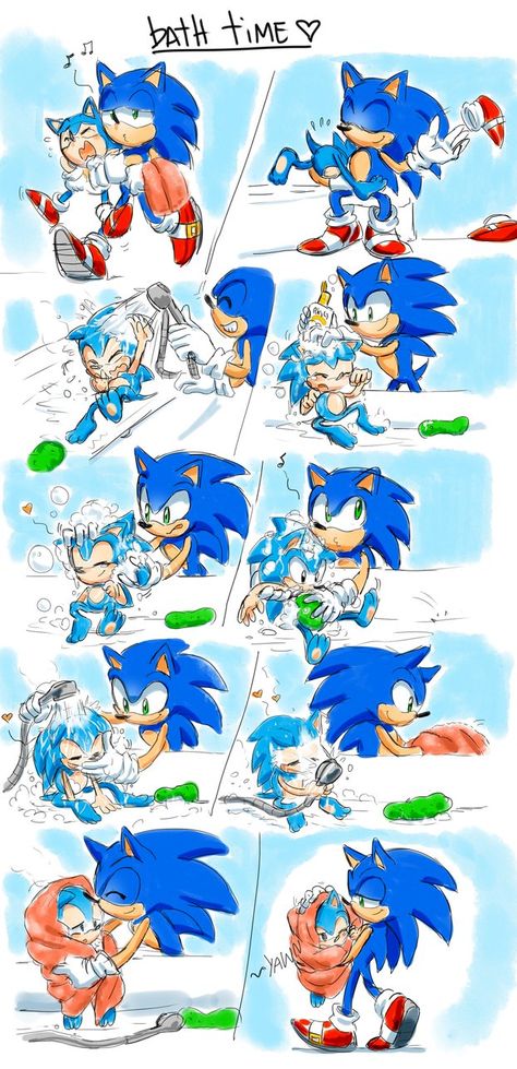 Bath Time by Drawloverlala.deviantart.com on @DeviantArt Sonic Generations, Shadow Sonic, Classic Sonic, Sonic And Amy, Sonic Funny, Sonic Fan Characters, Blue Hedgehog, Hedgehog Art, Sonic Adventure