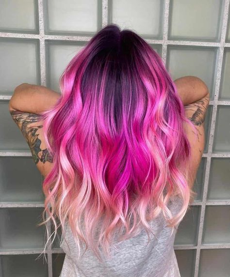 Ombre Hair Purple, Pink Peach Hair, Blonde To Pink Ombre, Cotton Candy Pink Hair, Color Melting Hair, Ombre Hair Color Ideas, Pink Ombre Hair, Purple Ombre Hair, Blue Ombre Hair