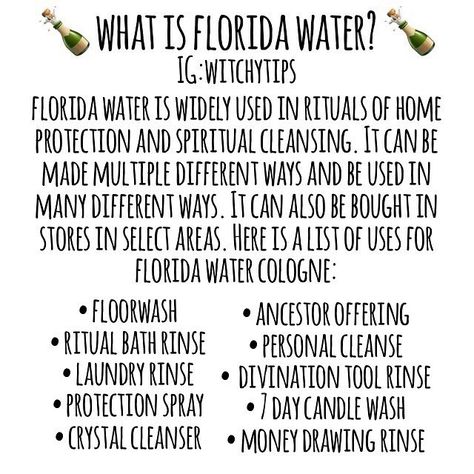 Tips for Witches Everywhere! ✨ on Instagram: “I love working with Florida Water to cleanse and protect the home! It's simple to make and very strong. Next post will be on how to make…” Florida Water Uses Witchcraft, Florida Water Witchcraft, How To Use Florida Water, Florida Water Uses, How To Make Florida Water, Diy Florida Water Recipe, Florida Water Spiritual Uses, Florida Water Recipe, Witchy Tips