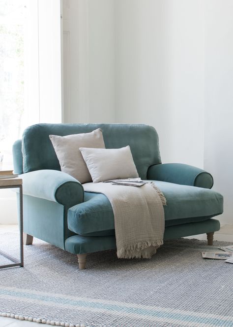 The kind of loveseat that demands you sit in it rather than on it. Absolutely no perchers, please! Blue Couch, Comfy Armchair, Comfy Sofa, Blue Chair, Comfy Chairs, Design Living Room, Front Room, My New Room, Living Room Sofa