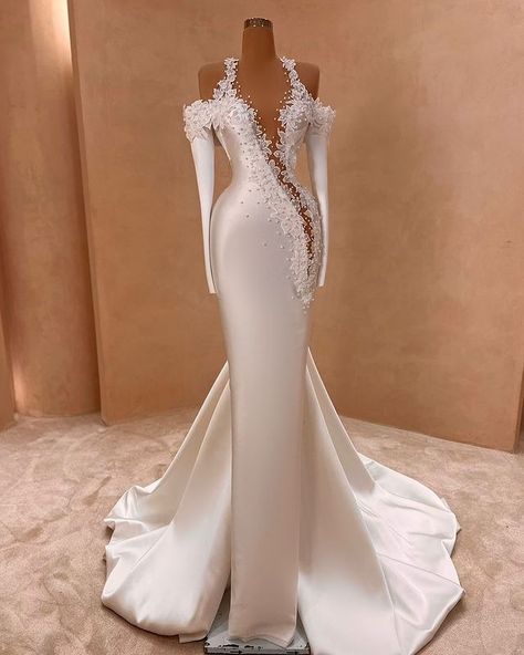 V A L D R I N S A H I T I (@valdrinsahiti) • Instagram photos and videos Best Formal Dresses, Glam Wedding Dress, Pearl Wedding Dress, Beautiful Evening Dresses, Stylish Wedding Dresses, Alternative Wedding Dresses, White Evening Dress, Satin Evening Dresses, Long Sleeve Wedding Dress Lace