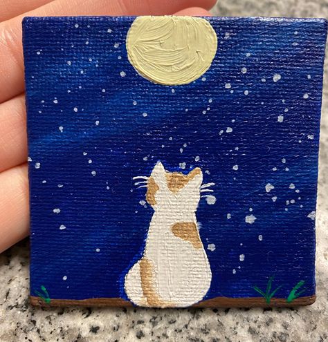 Easy Background Painting Ideas, Cute Acrylic Painting Ideas Simple, Therapy Painting Ideas, Therapy Drawing Ideas, Cat Painting Simple, Small Easy Paintings, Easy Acrylic Painting Ideas Simple, Cute Mini Paintings Easy, Small Canvas Ideas