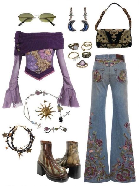 Cassie Howard New Years Dress, Hippy Clothing Aesthetic, Once Upon A Time Fashion Inspired Outfits, 70's Aesthetic Outfits, Y2k Hiking Outfit, Whimsigoth Aesthetic Clothes, Aesthetic Fairy Outfits, 70s Fancy Outfits, Y2k Fairycore Outfits