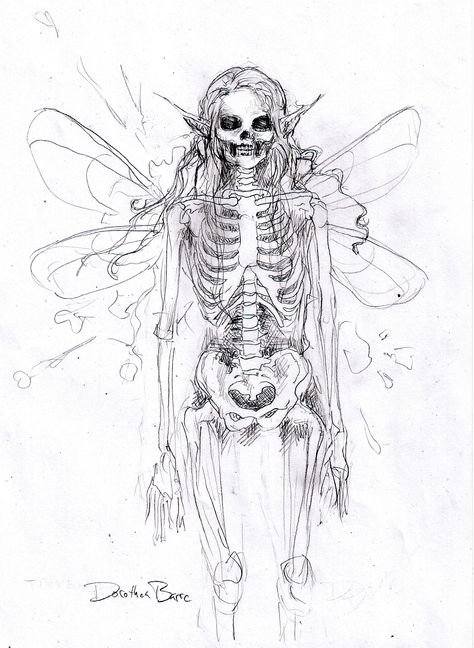 Skeleton Faerie Creepy Skeleton Drawing, Horror Tooth Fairy, Fairy Anatomy, Skeleton Fairy Tattoo, Weird Anatomy, Bone Fairy, Faerie Tattoo, Skeleton Angel, Fairy Skeleton