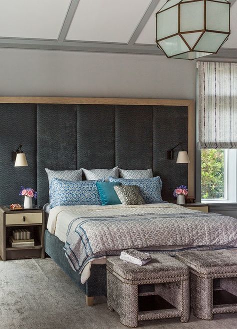 bedroom | Andrew Howard Interior Design Andrew Gray, Oversized Headboard, Bedroom Sconces, Andrew Howard, Brick Room, Headboard Bedroom, Large Headboard, Bedroom Beach, Trim Paint