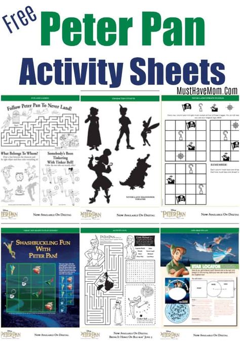 Peter Pan activity sheets Peter Pan Preschool Craft, Peter Pan Preschool Activities, Peter Pan Printables Free, Peter Pan Crafts For Kids, Peter Pan Activities For Kids, Peter Pan Activities, Peter Pan Classroom, Peter Pan Printables, Peter Pan Movie Night