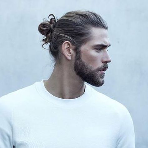 Man Bun with Full Beard Man With Long Hair, Man Bun, Beard Gang, Corte De Cabelo Masculino, Long Hair Styles Men, Hair And Beard Styles, Beard Styles, Undercut, Facial Hair