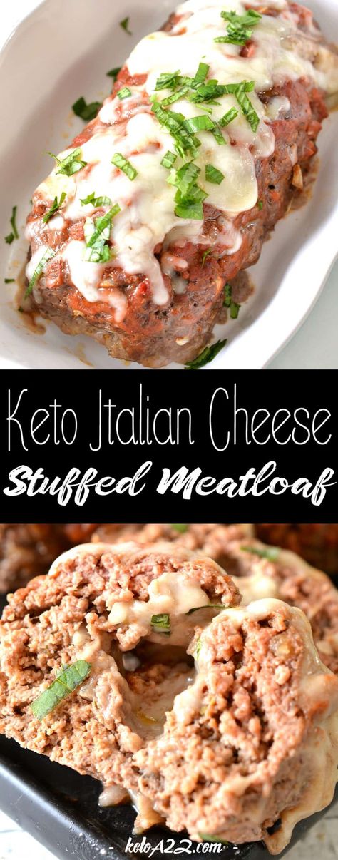 Italian Cheese Stuffed Meatloaf - Easy Keto Meatloaf Cottage Cheese Meatloaf, Keto Meatloaf, Cheese Stuffed Meatloaf, Italian Meatloaf, Low Carb Marinara, Keto Casserole, Cheese Spaghetti, Easy Meatloaf, Keto Cheese