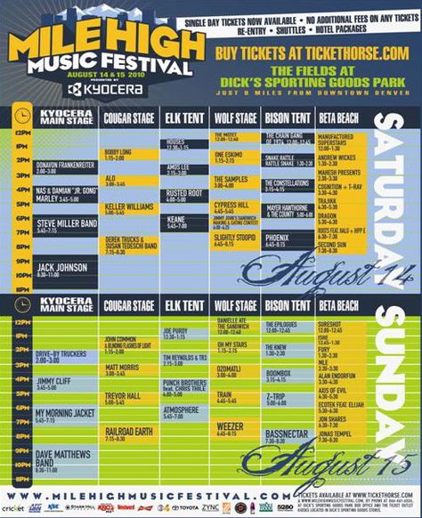 Mile high festival schedule Festival Schedule Design Layout, Schedule Design Layout, Timetable Design, Festival Schedule, Music Festival Photography, Music Festival Makeup, Only Music, Senior Thesis, Festival Photography