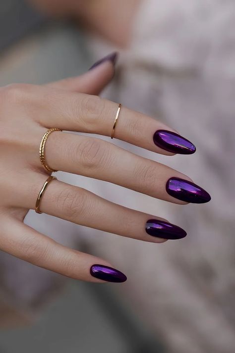 Purple Sparkly Nails, Purple Chrome Nails, Dark Purple Nails, Winter Nail Ideas, Wine Nails, Chrome Nails Designs, Purple Nail Designs, Galaxy Nails, Grunge Nails