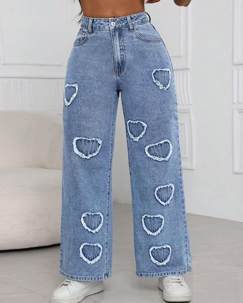 ✨Pre-order only, sizes 26 - 32✨ Women Denim Jeans, Kids Beachwear, Heart Shape, Denim Women, Straight Leg Jeans, Women Clothing, Women Clothes Sale, Leg Jeans, Clothing And Shoes