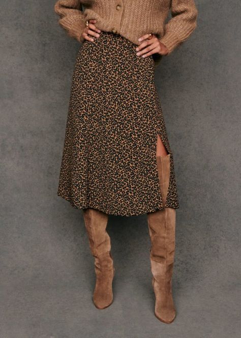 Tan Skirt - Leopard brown - Viscose - Sézane Leopard Silk Skirt Outfit, Silk Skirt Outfit, Lifestyle Dresses, 2024 Wishlist, Tan Skirt, Swimwear Dress, Skirt Outfit, Style Mistakes, Silk Skirt