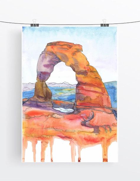 Arches National park Poster Watercolor Painting Travel Art | Etsy Desert Paintings, Pictures Landscape, Postcard Ideas, Travel Art Print, Watercolour Inspiration, Watercolor Projects, Desert Painting, Watercolor Ideas, Red Rocks