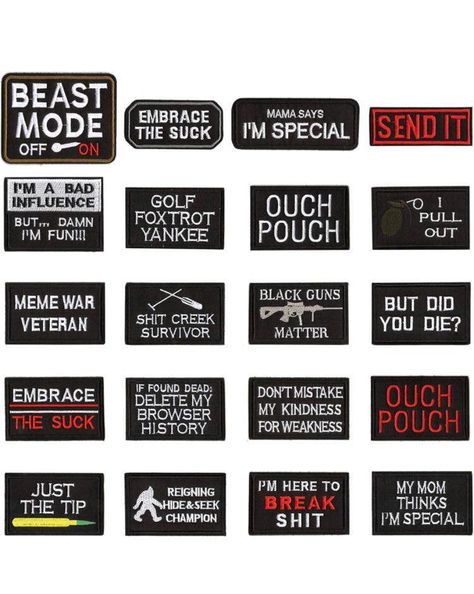 Embroidery Iron-on Patches | Different Slogans for Jackets Caps Clothes Bags Removable Patches | Ironing Patches | Clothes Appliques by FlapiGroup on Etsy Sublimation Patches, Patches Clothes, Ouch Pouch, Patch Ideas, Funny Patches, Morale Patches, But Did You Die, Diy Jacket, Tactical Patches