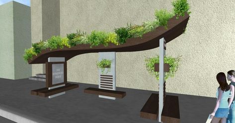 Hermosos diseños de Paraderos de Autobús ecológicos con Jardines Verticales y Colgantes · Diseños Renders 3D Bus Stop Design, Urban Furniture Design, Atelier Design, Plaza Design, House Design Exterior, Architecture Concept Drawings, Landscape And Urbanism, Urban Furniture, Green Architecture