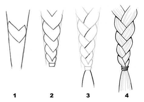 Drawn Braids, Anime Structure, How To Draw A Braid, Hair Braid Sketch, Drawing Hair Braid, Anime Braids, Draw Braids, Braids Drawing, How To Draw Braids