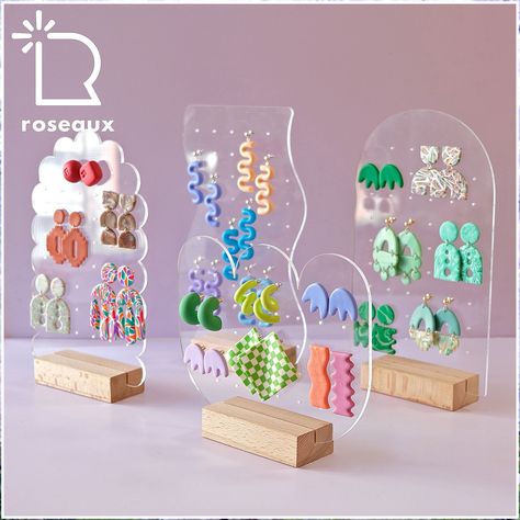 Find the perfect jewelry design piece to complete your look on Amazon. Cute Jewelry Organization, Acrylic Earring Display, Acrylic Room Decor, Acrylic Jewellery Design, Acrylic Earring Holder, Jewelry Stand Ideas, Clay Earring Stand, Acrylic Jewelry Organizer, Acrylic Jewelry Display