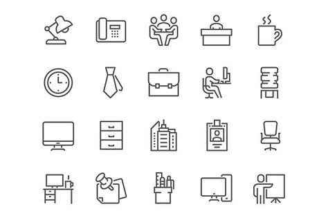 Line Office Icons by Davooda on @creativemarket Office Building Reception, Workplace Office, Office Icon, Architecture Icons, Vector Line, Best Icons, Office Signs, Business Icon, Script Type