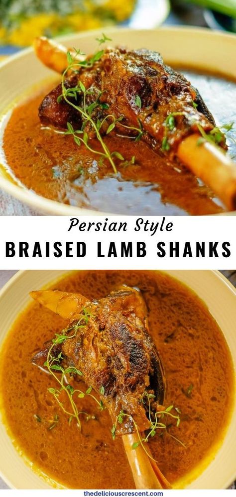 Persian Lamb Shank Recipe, Cook Lamb, Lamb Shank Recipe, Braised Lamb Shanks, How To Cook Lamb, Middle East Recipes, Braised Lamb, Persian Cuisine, Lamb Dishes