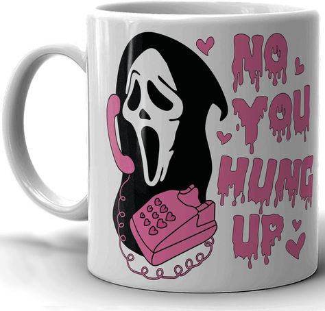 4GIFTSAKE Scream11oz Halloween Mug - No You Hung Up Design - Spooky Horror Coffee Cup for Fans - Collectible Ghostface Merchandise - Mug for Halloween Decor and Coffee Enthusiasts Ghostface Merchandise, Ceramic Business, Horror Coffee, Coffee Mornings, Contrast Art, Halloween Tableware, Spooky Gifts, Halloween Cups, Film Horror