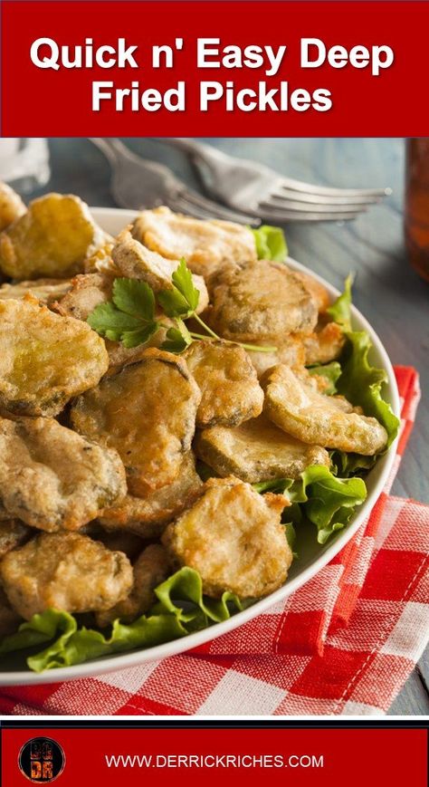 Deep Fried Pickles - The great thing about these crunchy deep-fried pickles is that they can be served as an appetizer or added to sandwiches and burgers. #pickles #deepfriedpickles #friedpickles #condiment #appetizers via @derrickriches Easy Pickles, Air Fryer Fried Pickles, Fried Dill Pickles, Deep Fried Pickles, Fried Pickles Recipe, Pickle Recipes, Air Fryer Oven Recipes, Easy Appetizers, Meals Recipes