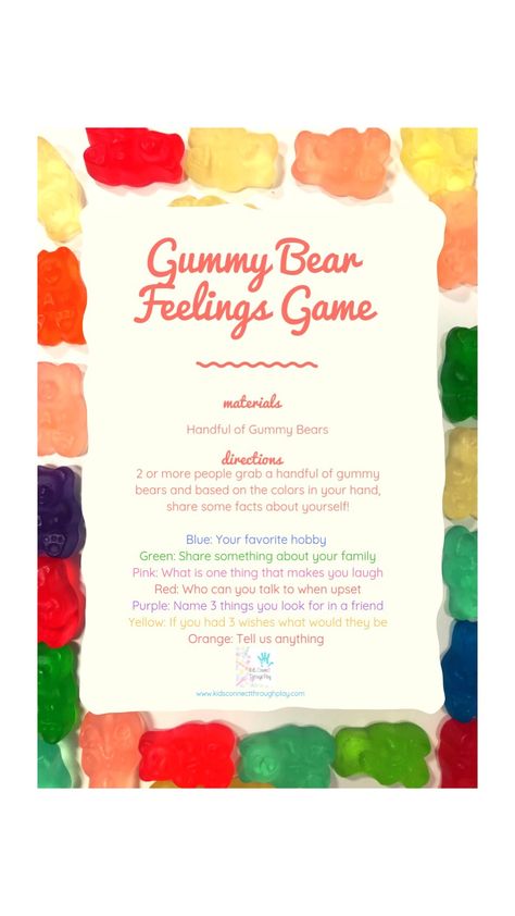 Gummy Bear Game, Facts About Yourself, Feelings Games, 3 Wishes, Bears Game, Bear Quote, Bear Theme, Play Therapy, Something About You