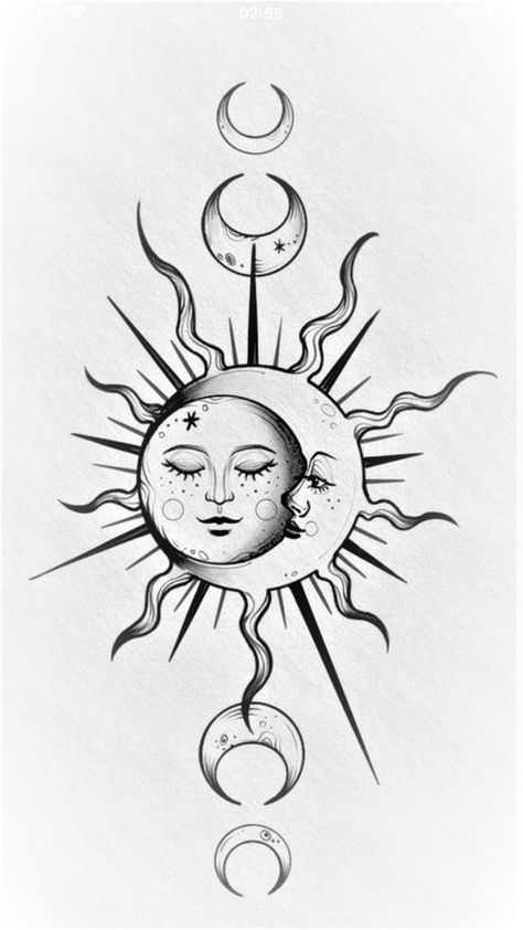 Tattoo Sol E Lua, Sun And Moon Tattoo Design, Moon And Sun Painting, Sun Tattoo Design, Darkside Tattoo, Eclipse Tattoo, Hippy Pants, Geometric Line Tattoo, Moon Sun Tattoo