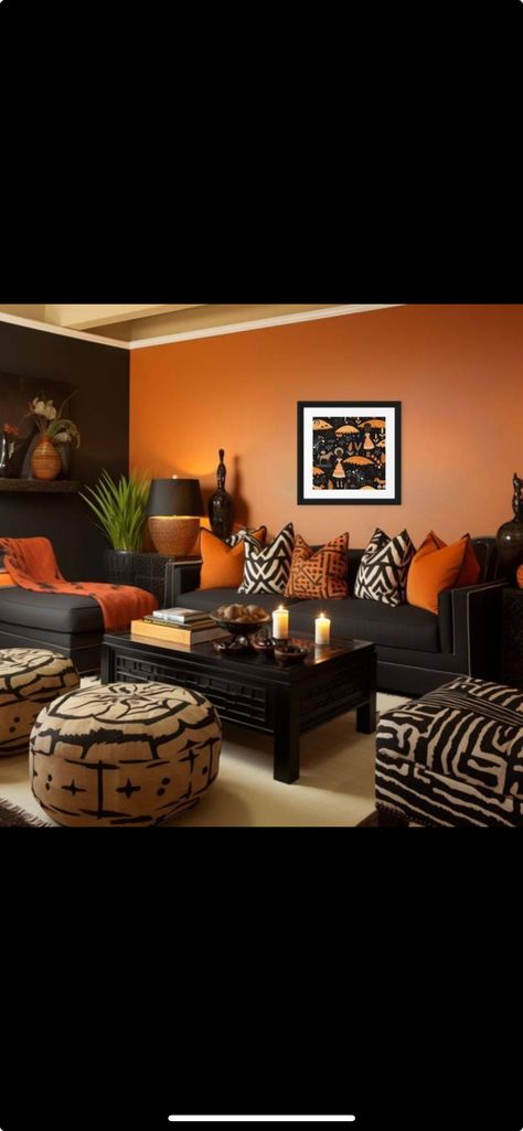 African Interior Design Living Rooms, White Living Room Colors, Orange Furniture Living Room, Burnt Orange Living Room Decor, Grey And Orange Living Room, Brown And Cream Living Room, Burnt Orange Living Room, Burnt Orange Decor, Orange Living Room