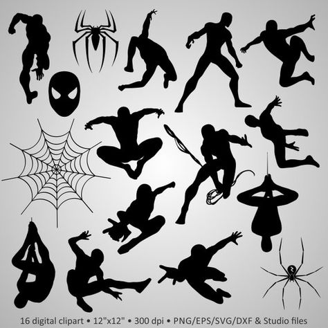 Buy 2 Get 1 Free! Digital Clipart Silhouettes Spiderman, logo, cartoon character super hero, black i Kids Bedroom Wall Decals, Craft Stencils, Spiderman Kids, Kids Bedroom Walls, Wall Decals For Bedroom, Halloween Silhouettes, Silhouette Clip Art, Silhouette Stencil, Black Image