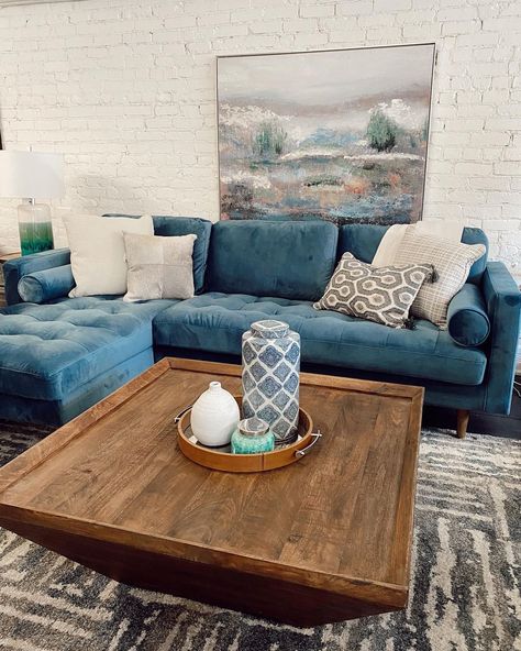 Curate Company on Instagram: “This blue velvet sofa chaise is something else 🤩 So many beautiful new things!!” Blue Suede Couch, Suede Couch, Blue Velvet Sofa, Sofa Chaise, Velvet Sofa, Chaise Sofa, Red Cedar, New Things, Something Else