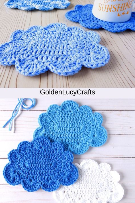 Cloud Coaster Crochet, Costers Diy Crochet, Crochet Flower Coaster Patterns, Fun Crochet Coasters Free Pattern, Square Coaster Crochet Pattern Free, Cute Crochet Coaster Pattern, Crochet Star Coasters Free Pattern, Crochet Raffle Ideas, Sun Coaster Crochet