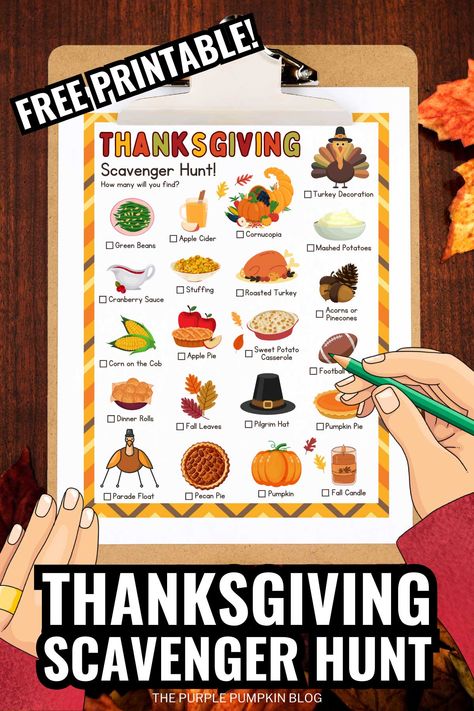 Make your Thanksgiving Day extra special with a Free Printable Thanksgiving Scavenger Hunt that's perfect for the entire family! This activity is a fun way to keep everyone entertained and actively engaged. Find items like pumpkin pie, turkey, and pilgrim hats around your home or classroom. Be sure to visit The Purple Pumpkin Blog to download your free copy and start the adventure. Thanksgiving Scavenger Hunt For Kids, Printable Thanksgiving Games, Selfie Scavenger Hunt, Pilgrim Hats, Thanksgiving Scavenger Hunt, Boys Activities, Family Laughing, Free Printable Thanksgiving, Classic Roast