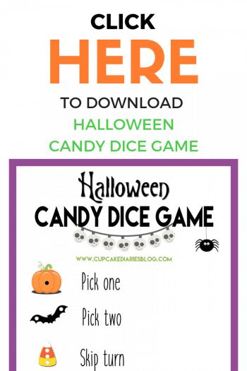 Halloween Candy Dice Game - Cupcake Diaries Free Candy Dice Game, Halloween Dice Game Free Printable, Halloween Dice Game Printable, Dice Candy Game, Candy Dice Game Printable Free, Halloween Candy Games, Halloween Dice Game, Halloween Candy Dice Game, Kindergarten Halloween Party