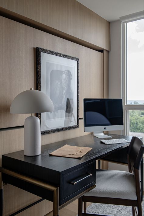 This modern office is hiding a big secret! The wood panelling behind the desk is actually fold out bunk beds so our clients can host their grandchildren!! Check out the video tour of our newly renovated Grand Harbour project, now live on House & Home.