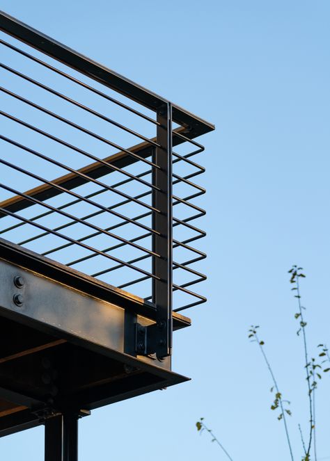 Balcony Railing Design Modern, Metal Deck Railing, Outside Steps, Metal Awning, Steel Architecture, Factory Architecture, Balcony Grill Design, Balcony Railing Design, Metal Fabrication Tools