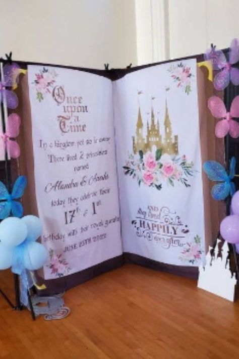 A display picture of a Storybook backdrop Castle Decorations Party, Fairytale Quinceanera, Disney Princesses Party, Fairytale Birthday Theme, Fairytale Party Theme, Fairytale Party Decorations, Disney Princess Backdrop, Storybook Backdrop, Princess Castle Backdrop