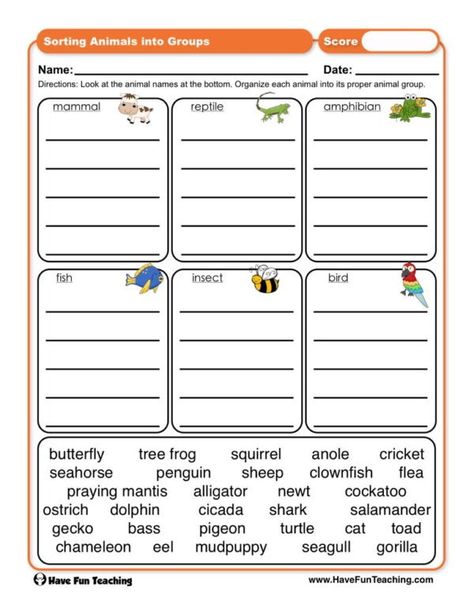 Vocabulary - Have Fun Teaching Sorting Animals Worksheet, Animal Lesson Plans, Nouns Kindergarten, Animal Classification Worksheet, Kids Activities At Home, Animal Classification, Nouns Worksheet, Animal Worksheets, Have Fun Teaching