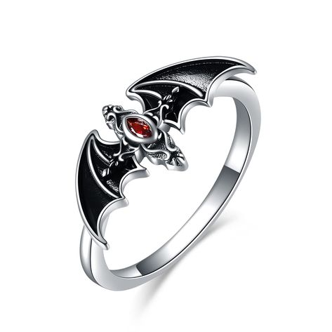 PRICES MAY VARY. 🦇CONCEPT:Bat fly quickly and decisively in the night.As daily ring wear it has a sense of mystery.As hippie rings be fun goth rings.it's perfect animal rings for women in family and friend party. 🦇MATERIAL:it's 925 sterling silver Lovely animal ring,no lead,no nickel,classic and natural,it's comfortable to long-term wearing,no sensitive for skin. 🦇SIZE:bat ring is not adjustable,it's size is 7 size that suitable for women wearing. 🦇GIFT WRAP:come with fine jewelry gift box,, Goth Rings, Goth Cross, Bat Ring, Goth Ring, Animal Themed Jewelry, Classic Diamond Ring, Hippie Rings, Animal Ring, Jewelry Cute