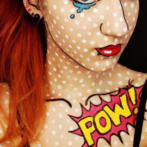 Photo Credit: keltiecolleen.buzznet.com   -Cosmopolitan.com Pop Art Halloween Costume, Comic Makeup, Doll Makeup Halloween, Mardi Gras Makeup, Easy Diy Costumes, Diy Halloween Costumes Easy, Last Minute Halloween Costumes, Halloween Makeup Easy, Doll Makeup