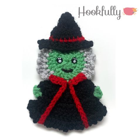 Halloween Witch Applique Crochet Witch, Holiday Crochet Patterns, Crochet Applique Patterns Free, Crochet Appliques, Witch Cauldron, Crochet Skull, 4mm Crochet Hook, Adornos Halloween, Halloween Crochet Patterns