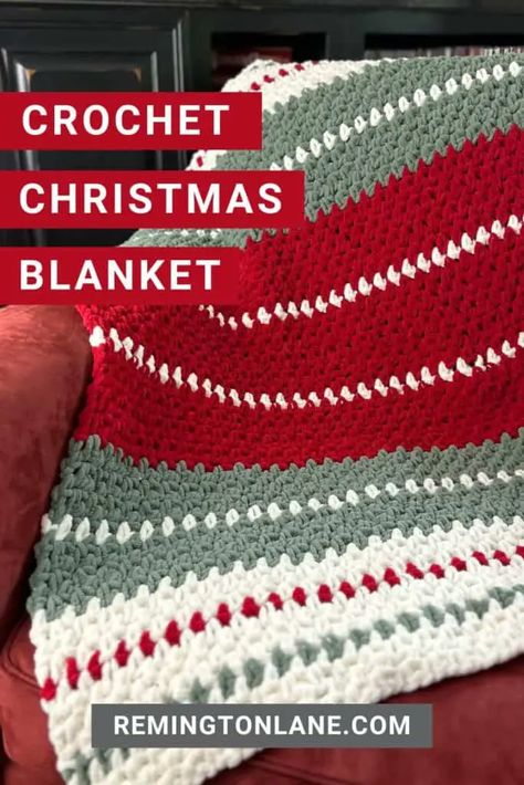 Use this Christmas crochet blanket pattern as your favorite Christmas gift for kids, grandkids and adults. The perfect holiday blanket for cold winter nights, this mindless blanket pattern uses beginner basic stitches with your favorate Bernat blanket yarn in three colors. Follow the free pattern in two sizes (kid's blanket and throw pattern) or get the premium PDF with all written and color block instructions in Etsy, Ravelry and Lovecrafts shops. Christmas Crochet Blanket Pattern, Crochet Sweater Ideas, Crochet Blanket Cardigan, Easy Blanket, Christmas Afghan, Christmas Crochet Blanket, Striped Crochet Blanket, Christmas Crochet Patterns Free, Striped Blanket