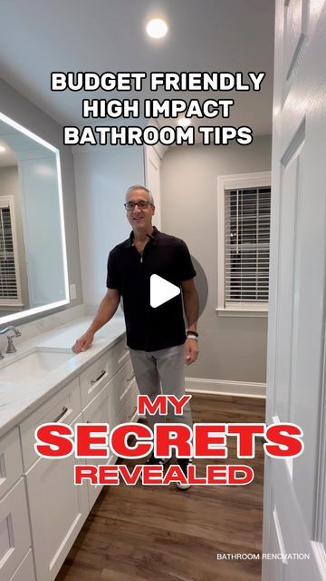 Interior Trend | Kitchen & Bath | Designer on Instagram: "BUDGET FRIENDLY BATHROOM TIPS. Saving Money Doesn’t Have to Look Cheap. My Design Secrets Revealed. Follow this for a Designer Looking Bathroom in a Budget. Plus You Can do Most of these DIY Products Yourself.  Want more product information? Comment “BATHROOM” and I’ll send you the information. #reels #bathroom #bathroomdesign #trending #design  #designer #aesthetic #budgetfriendly #bathroomdecor #tile #flooring #vanity #ledmirror #shower #plumbing" Remolded Bathrooms On A Budget, Boujee Bathroom Ideas, Bathroom Flip, Trend Kitchen, Upscale Bathroom, Restroom Remodel, Bathroom Renovation Cost, Shower Plumbing, Bathroom Tips