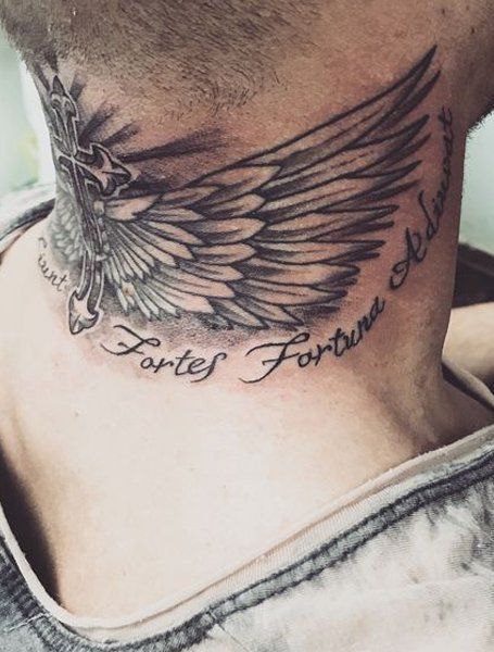 20 Cool Angel Wing Tattoos for Men in 2021 - The Trend Spotter Neck Tattoo Design For Men, Nek Tattoo Men, Behind Neck Tattoo, Behind The Neck Tattoos, The Neck Tattoo, Back Of Neck Tattoo Men, Neck Tattoo Design, Wing Neck Tattoo, Hals Tattoo Mann